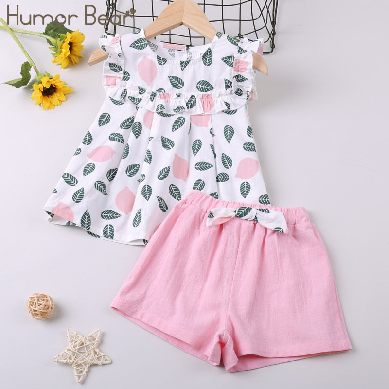Humor Bear Summer Girl Clothes Sets 2Pcs Fashion Navy Short Sleeve +Pleated Skirt Kids Clothes Suit Cute Toddler Clothes